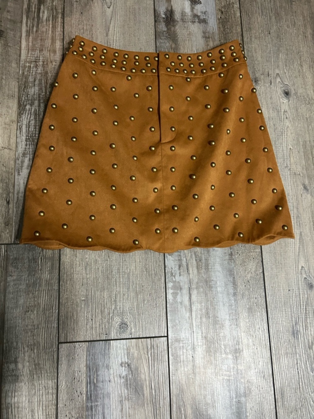 Anthropologie Mare Mare Faux-Suede Rivet Trim Mini Skirt Carmel brown